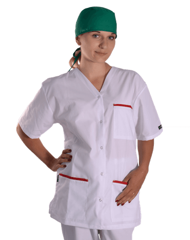 Bluza Medyczna Bianca Biała z Lamowka Czerwona - widok 1