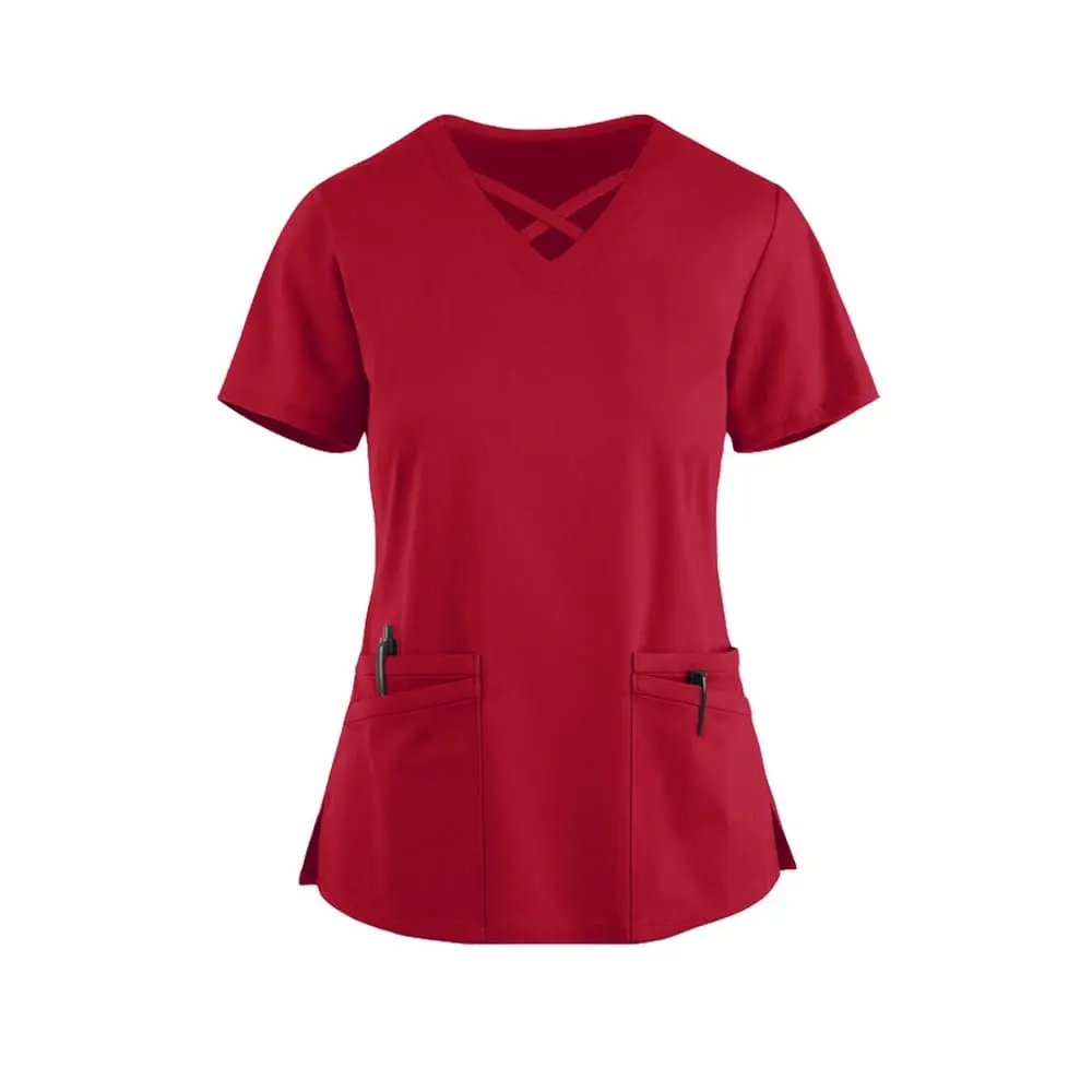 Bluzka Medyczna Ceris Z Paskami Czerwona – bluzki medyczne damskie