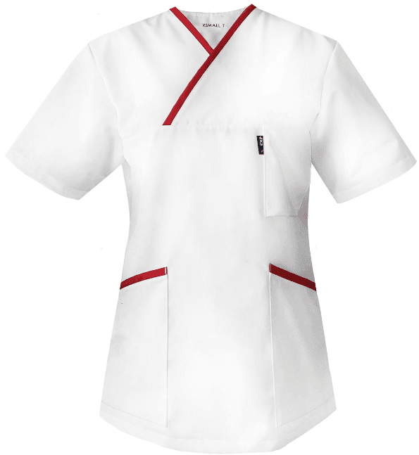 Bluza Medyczna Charlotte Biała z Czerwoną Lamówką – bluzki medyczne damskie