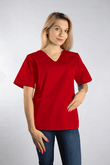 Bluza Medyczna Diana Krótki Rękaw z Lamówką Czerwona - widok 1