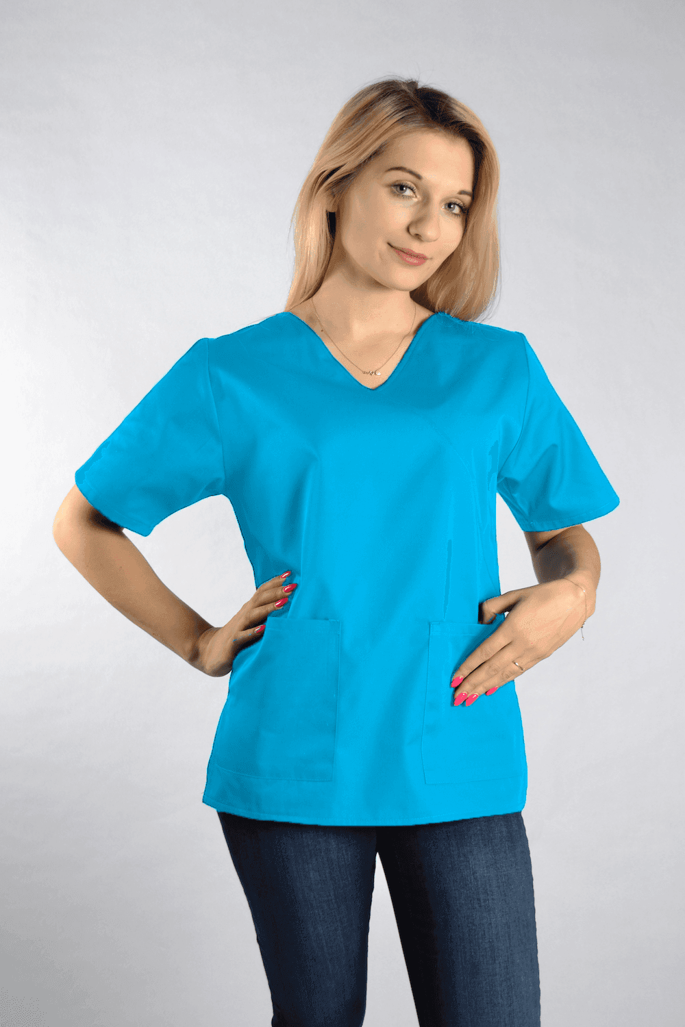 Bluza Medyczna Diana Krótki Rękaw z Lamówką Jade – bluzki medyczne damskie