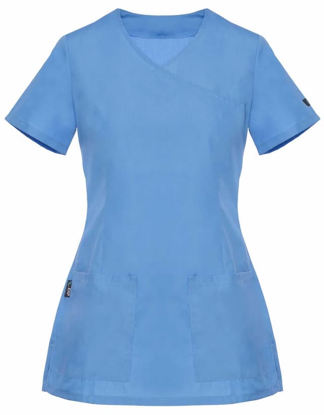 Bluza Medyczna Diana Krótki Rękaw z Lamówką Jasno Niebieska – bluzki medyczne damskie