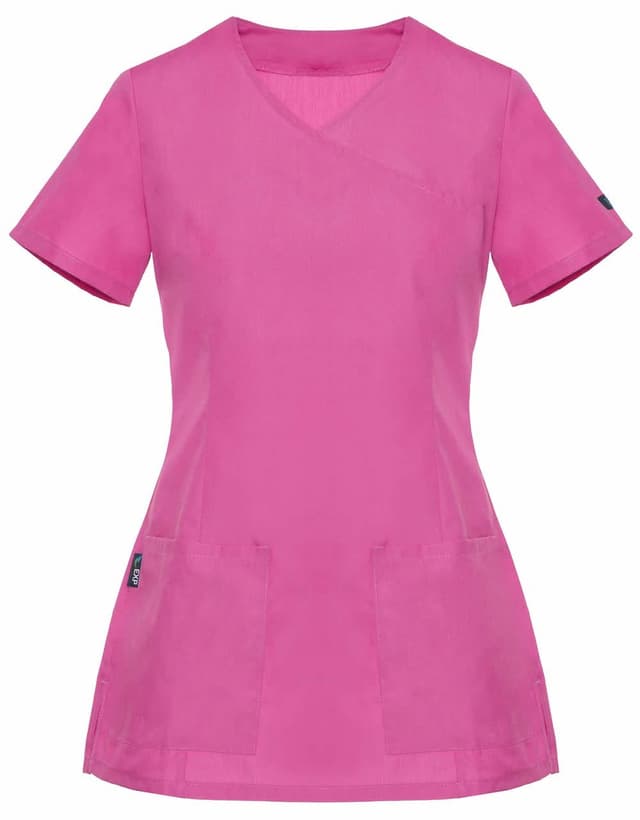 Bluza Medyczna Diana Krótki Rękaw z Lamówką Róż – bluzki medyczne damskie