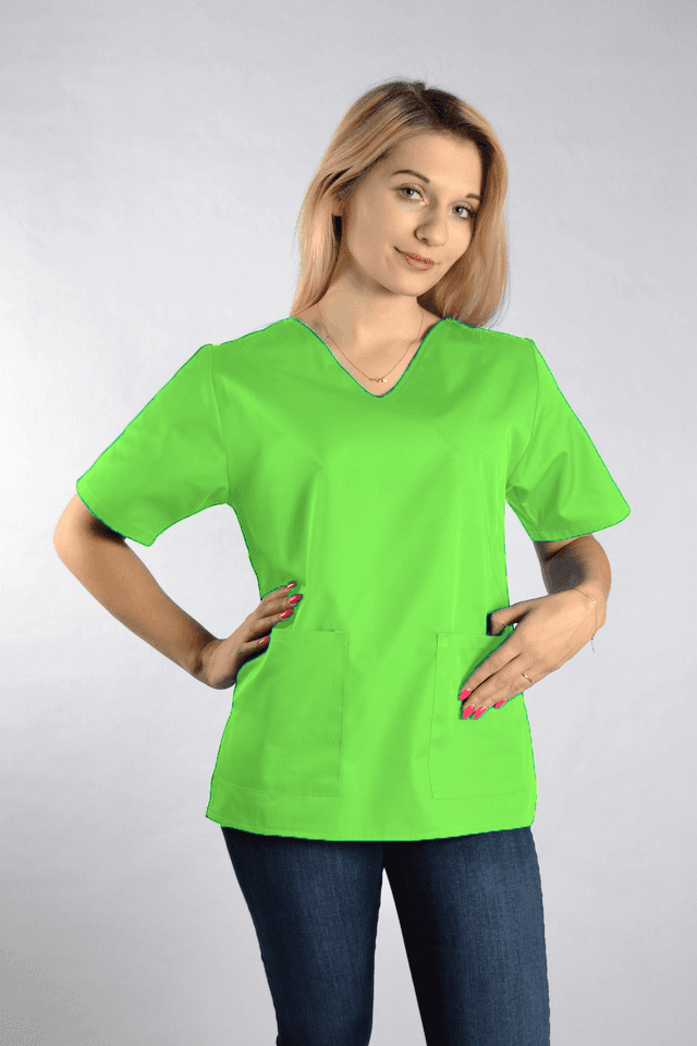 Bluza Medyczna Diana Krótki Rękaw z Lamówką Zielona – bluzki medyczne damskie