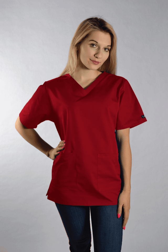 Bluza Medyczna Dori Krótki Rękaw Czerwona – bluzki medyczne damskie