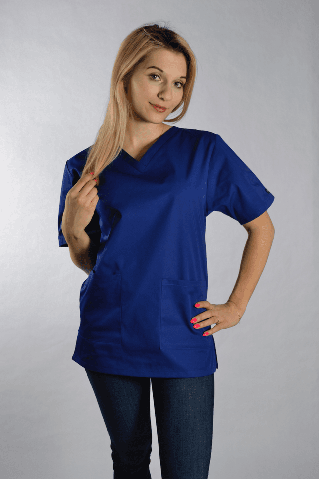 Bluza Medyczna Dori Krótki Rękaw Niebieska – bluzki medyczne damskie