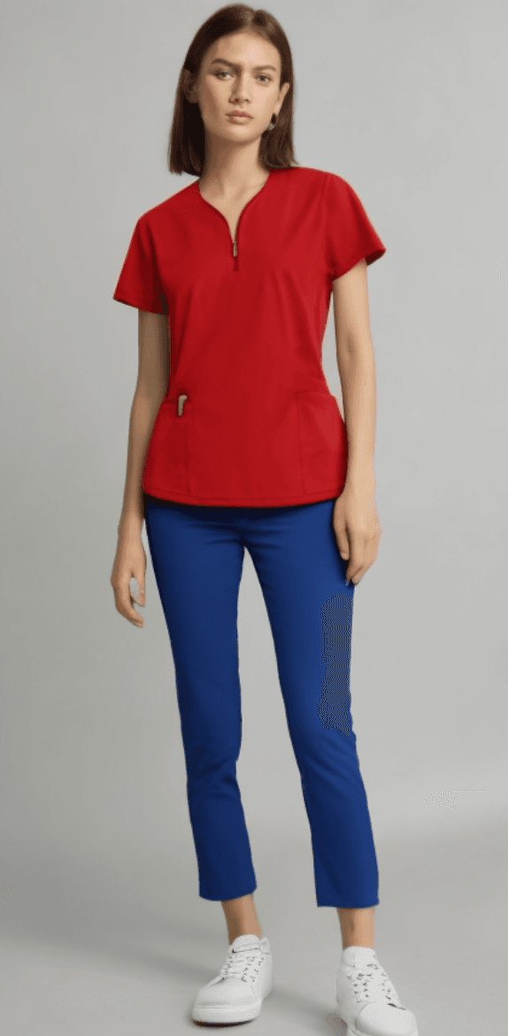 Bluza Medyczna Iwa Krotki Rekaw Czerwona – bluzki medyczne damskie