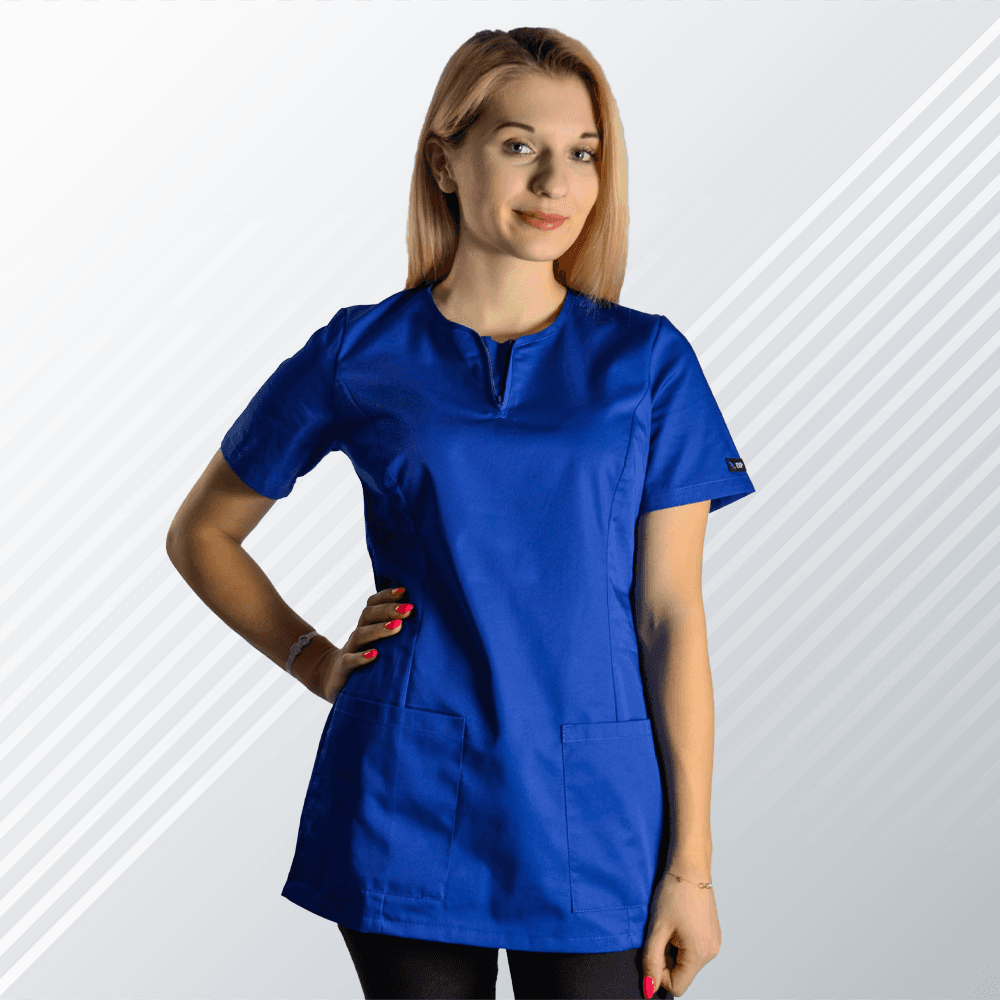 Bluza Medyczna Iwa Krotki Rekaw Niebieska – bluzki medyczne damskie
