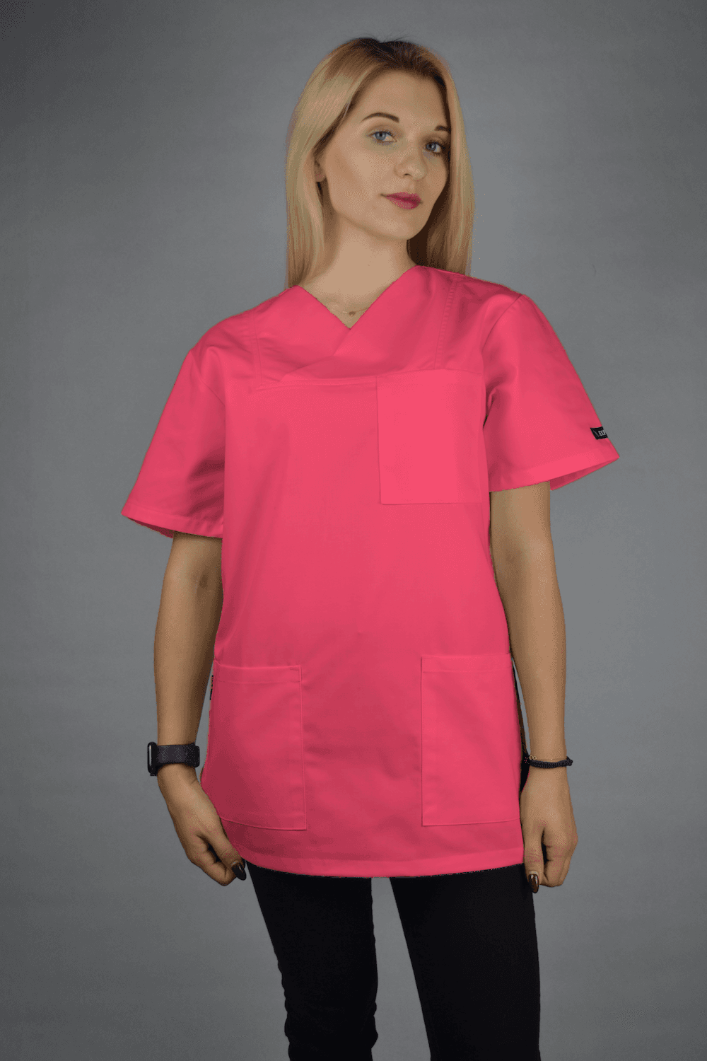 Bluza Medyczna Mindin Krotki Rekaw Róż – bluzki medyczne damskie