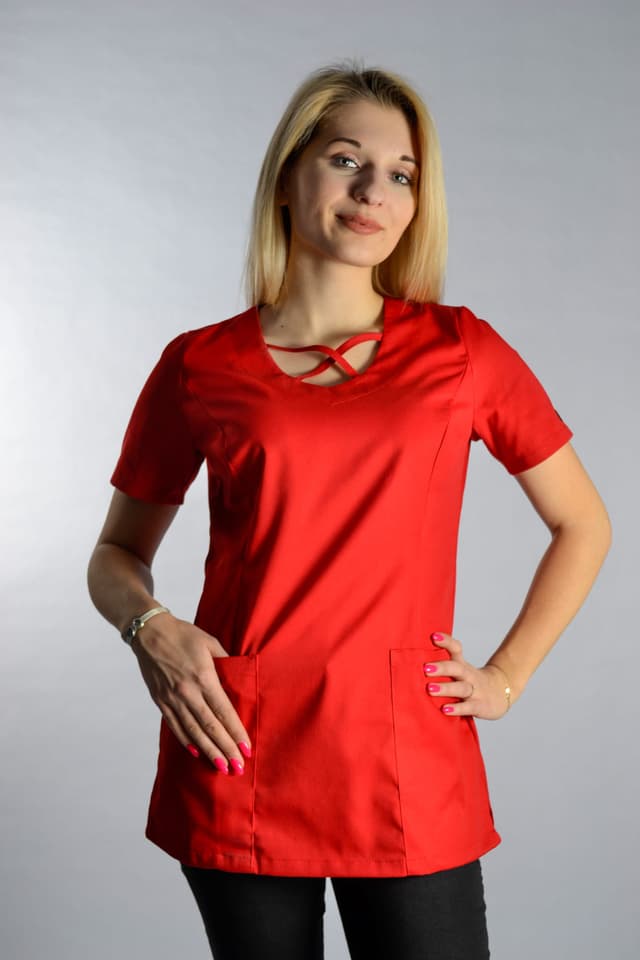 Bluza Medyczna Upper Dwie Kieszenie Czerwona – bluzki medyczne damskie