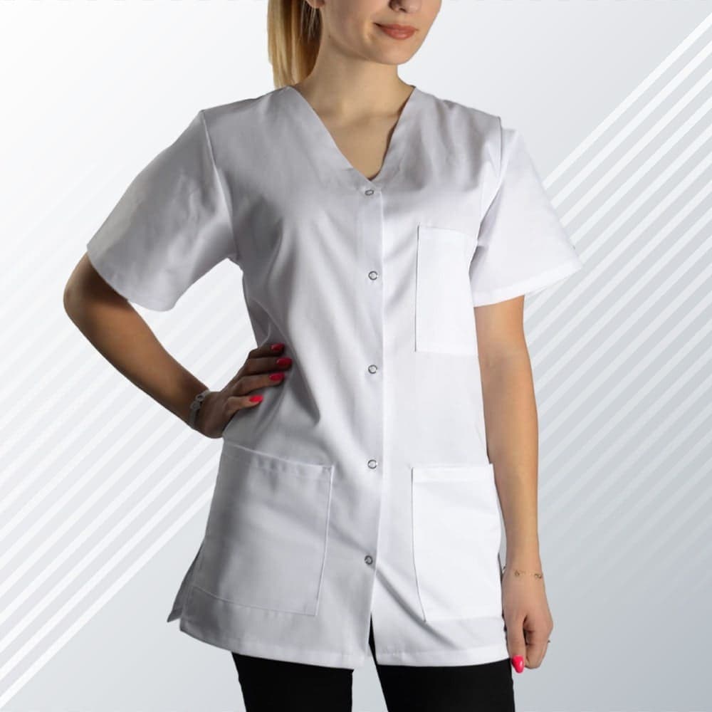 Bluza Medyczna Bianca Z Napami Biala – bluzki medyczne damskie