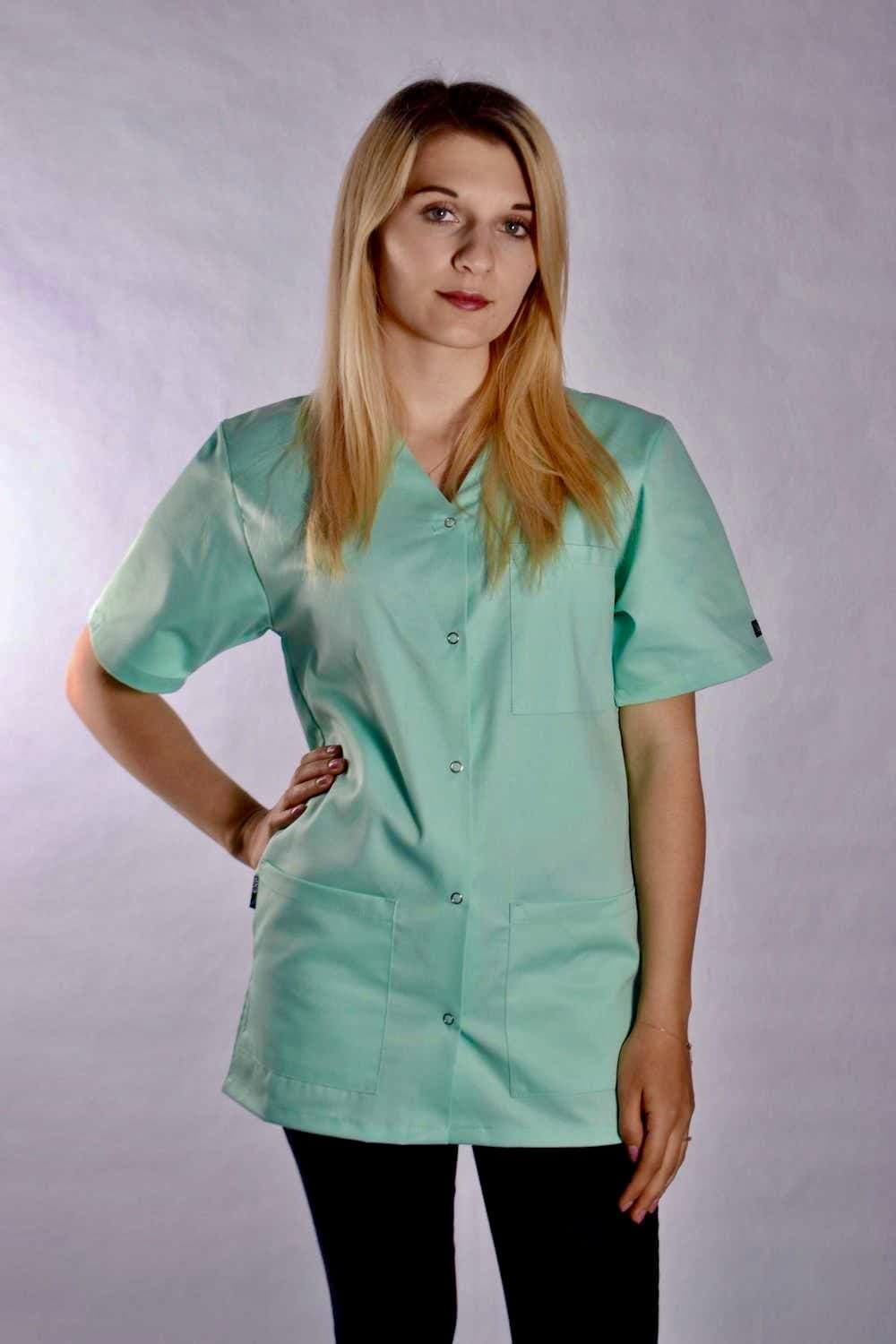 Bluza Medyczna Bianca z Napami Miętowa – bluzki medyczne damskie