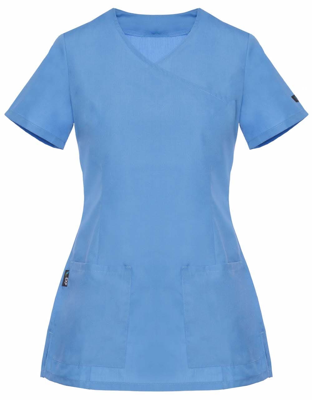 Bluza Medyczna Diana Krótki Rękaw z Lamówką Jasno Niebieska – bluzki medyczne damskie