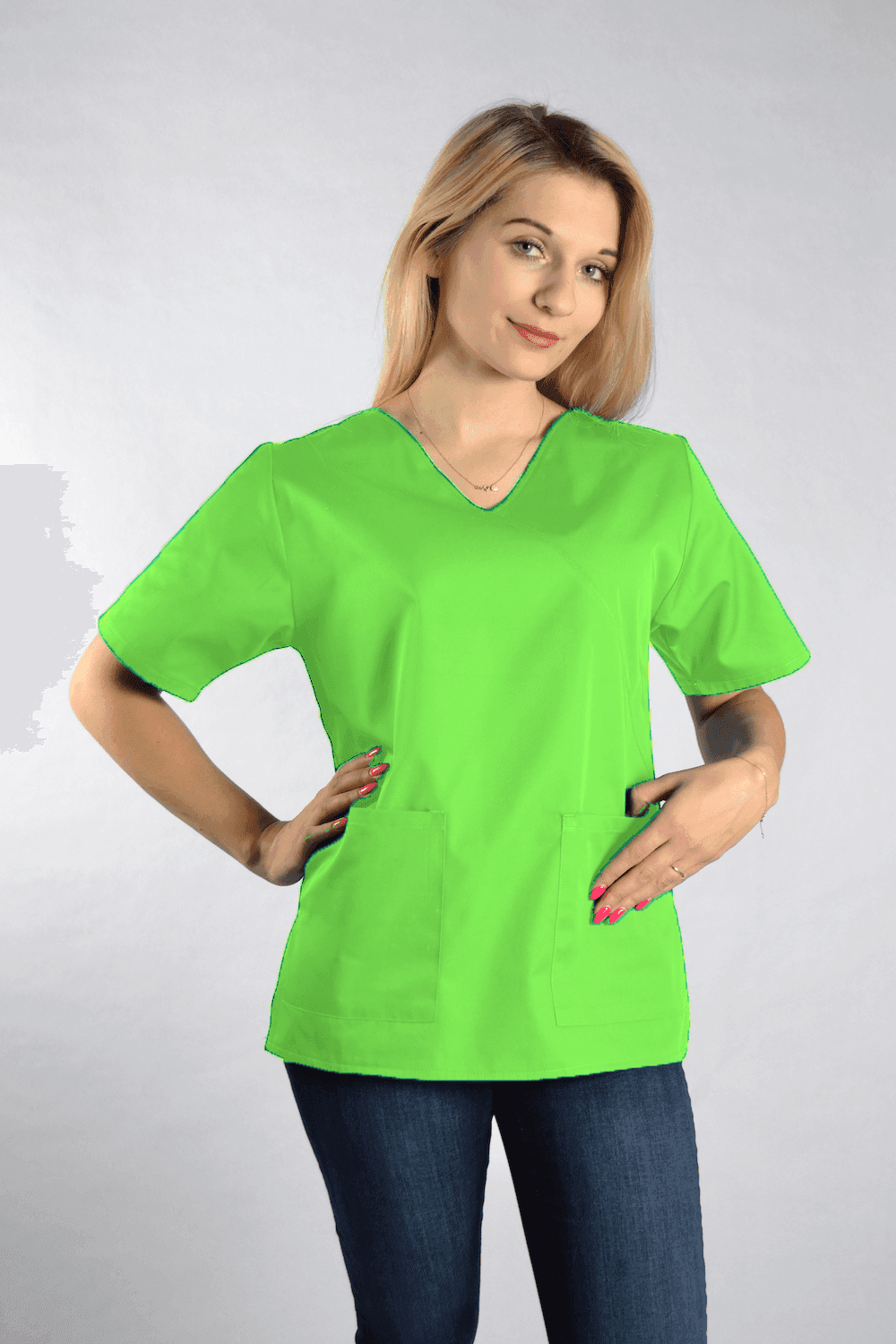 Bluza Medyczna Diana Krótki Rękaw z Lamówką Zielona – bluzki medyczne damskie