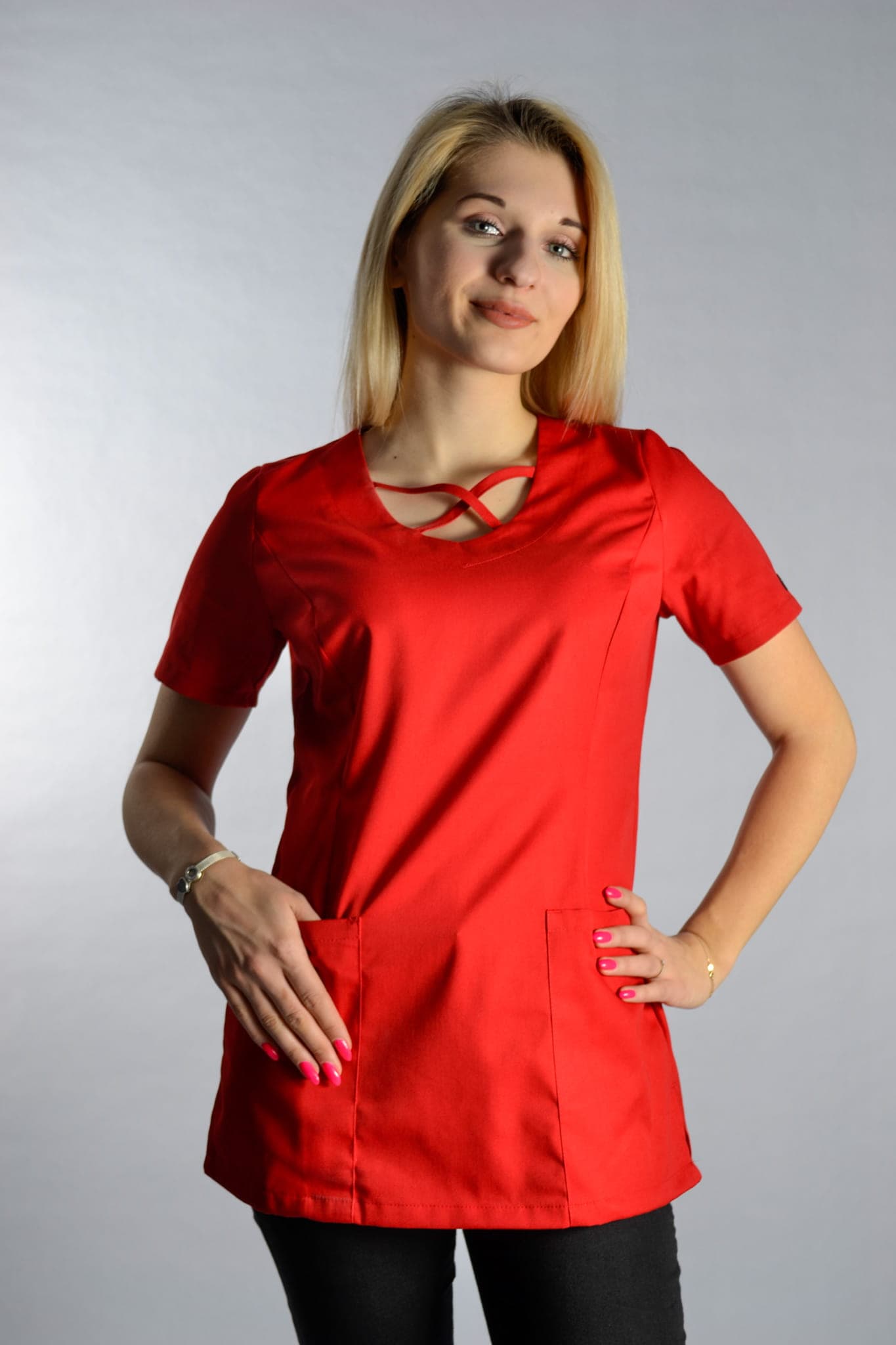 Bluza Medyczna Upper Dwie Kieszenie Czerwona – bluzki medyczne damskie