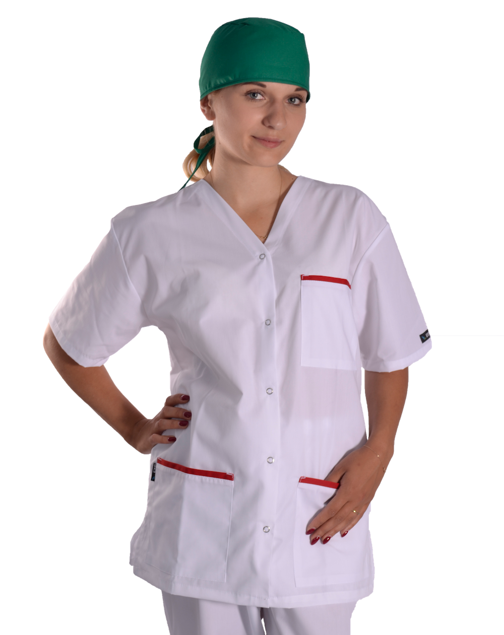 Bluza Medyczna Bianca Biała z Lamowka Czerwona – bluzki medyczne damskie
