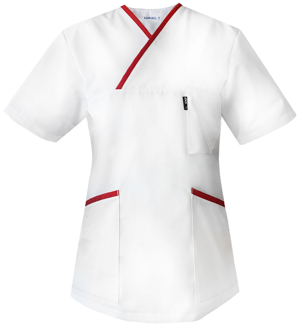 Bluza Medyczna Charlotte Biała z Czerwoną Lamówką – bluzki medyczne damskie