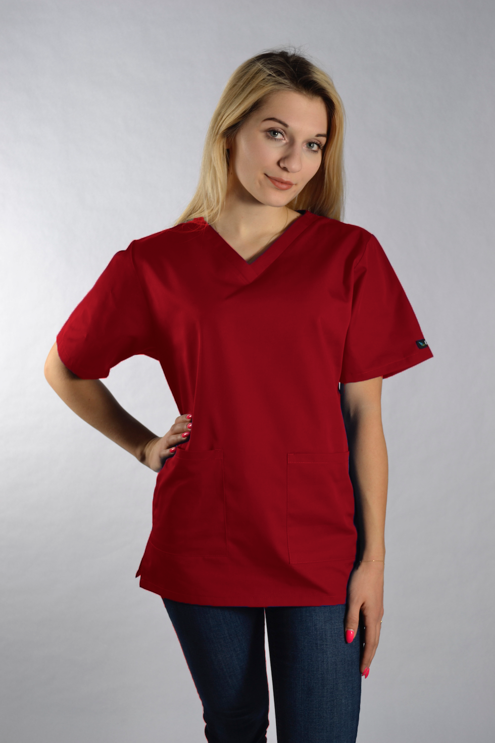 Bluza Medyczna Dori Krótki Rękaw Czerwona – bluzki medyczne damskie
