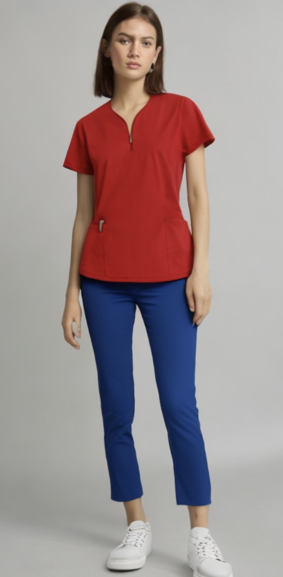 Bluza Medyczna Iwa Krotki Rekaw Czerwona – bluzki medyczne damskie