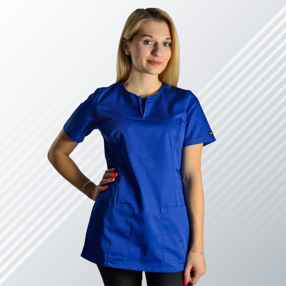 Bluza Medyczna Iwa Krotki Rekaw Niebieska – bluzki medyczne damskie