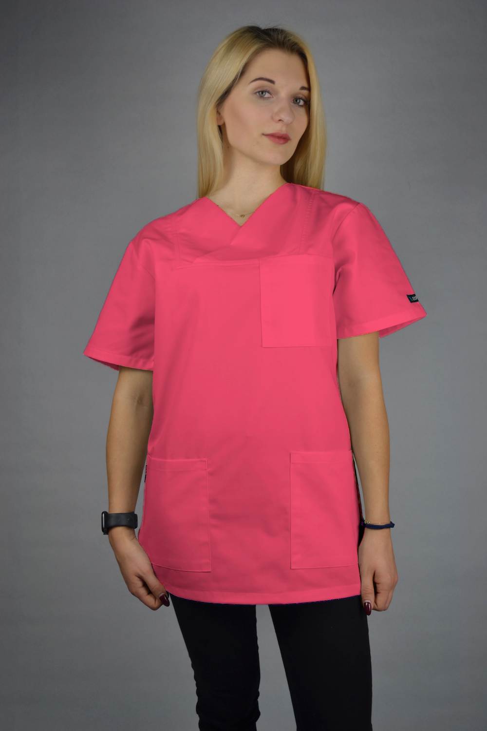 Bluza Medyczna Mindin Krotki Rekaw Róż – bluzki medyczne damskie