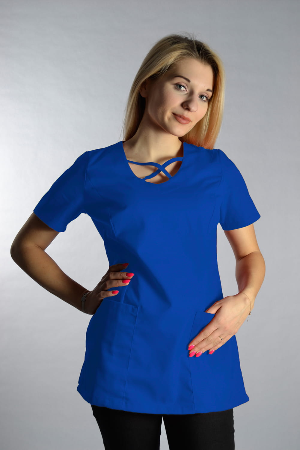 Bluza Medyczna Upper Dwie Kieszenie Niebieska – bluzki medyczne damskie